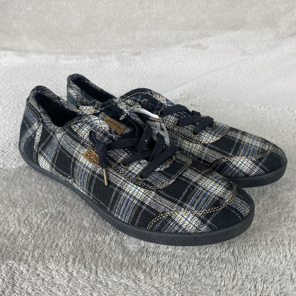 Skechers BOBS B Cute Plaid Princess Womens Sneakers Size 9.5 Black Canvas NEW